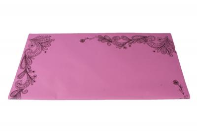 62053/Пленка цветная с каймой-черный орнамент, ярко-розовая, 60см*60см, 20 листов